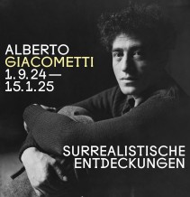 Key Visual Giacometti mit schwarz-weiß Porträt des Künstlers