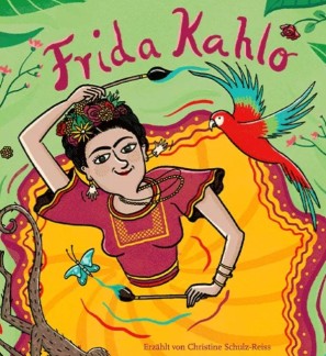 Eine Zeichnung von Frida Kahlo in einem bunten Kleid